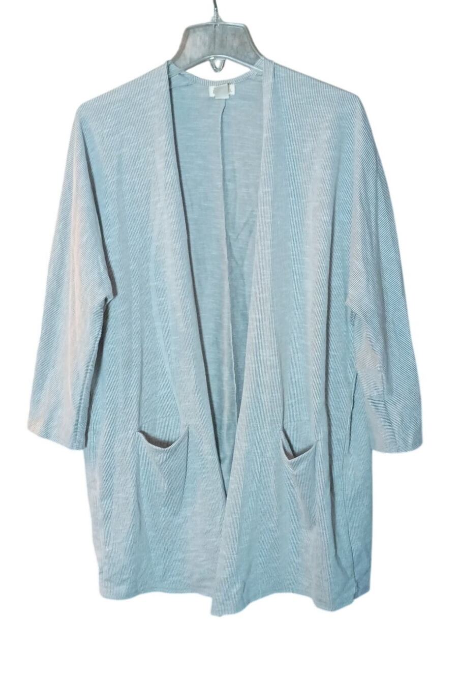 Donni. Women One Size Fits Most Gray White Pin Stripe Lagenlook Cardigan Sweater